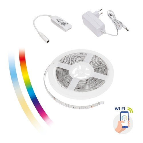 Kontrollera Uppsättning: Ledremsa 17w / 5m Rgbw + Cct + Dimm (5m Roll) I Silikon + Controller + Spectrum Smart Wi-Fi Strömförsörjning