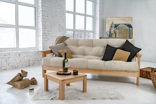 Kontrollera Bäddsoffa WoodMan Mexico bokträ krämfärgad WUA-00619