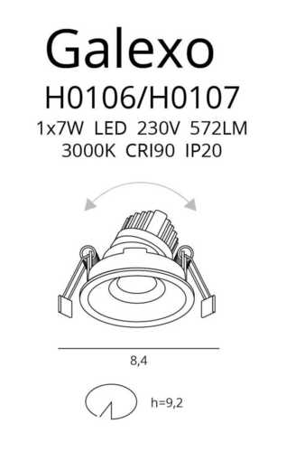 Kontrollera Inbyggd armatur Max Light Galexo H0106 vit LED 7W 3000K Ø8,4 cm