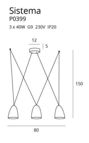 Kontrollera Pendant Light Max Light Sistema P0399 Black Metal 3-Light G9 80 cm