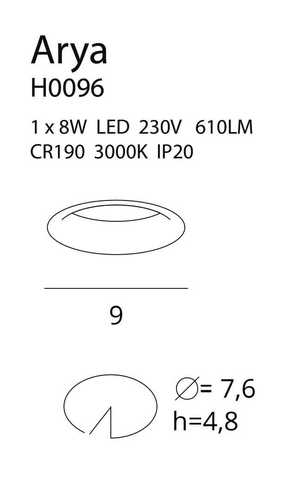 Kontrollera Inbyggd armatur Max Light Arya H0096 vit LED 8W 3000K Ø9 cm