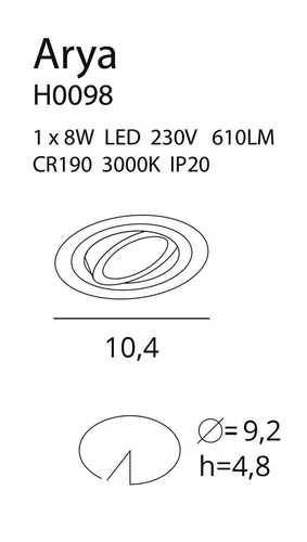 Kontrollera Infälld armatur Max Light ARYA Tilted vit 92 mm 8W 3000K dimbar H0098