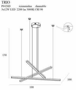 Pendellampa Max Light Trio 3 P0426D guld LED dimbar 100 cm small 2