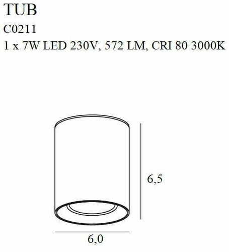 Kontrollera Plafond Max Light TUB C0211 svart 6 cm LED 7W rund