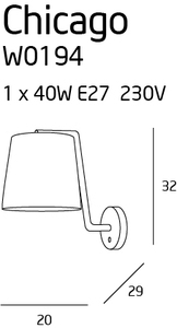 Vägglampa Max Light Chicago W0194 svart metall tyg 32 cm small 1