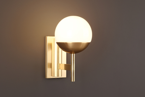 Kontrollera Vägglampa Max Light Dallas guld metall mjölkglas W0207