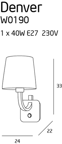 Kontrollera Vägglampa Max Light Denver W0190 krom metall tyg 33 cm