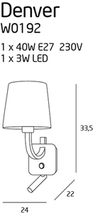 Kromad vägglampa Max Light Denver W0192 med svart skärm E27 + LED small 1