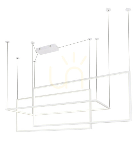 Kontrollera Pendellampa Max Light Geometric P0272 vit LED med tre rektangulära ramar 145 cm