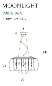 Takpendel Max Light Moonlight P0076-06X krom spegelglas 6 ljuskällor Ø50 cm small 6