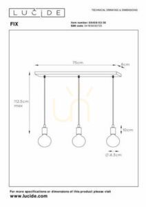 Pendellampa Lucide FIX svart 3-ljus E27 75 cm 08408/03/30 small 4