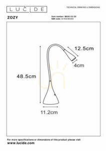 Skrivbordslampa Lucide ZOZY svart LED dimbar touch 3000K 18650/03/30 small 3