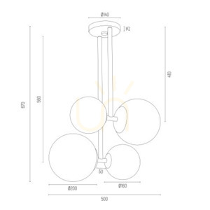 Hängande lampa ARGON MORITZ 4-ljus opal matt mässing E27 SKU 1743 small 5