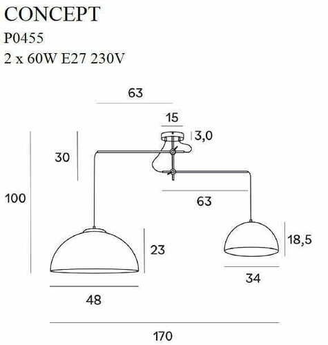 Kontrollera Pendellampa Max Light Concept P0455 svart 2xE27 170 cm
