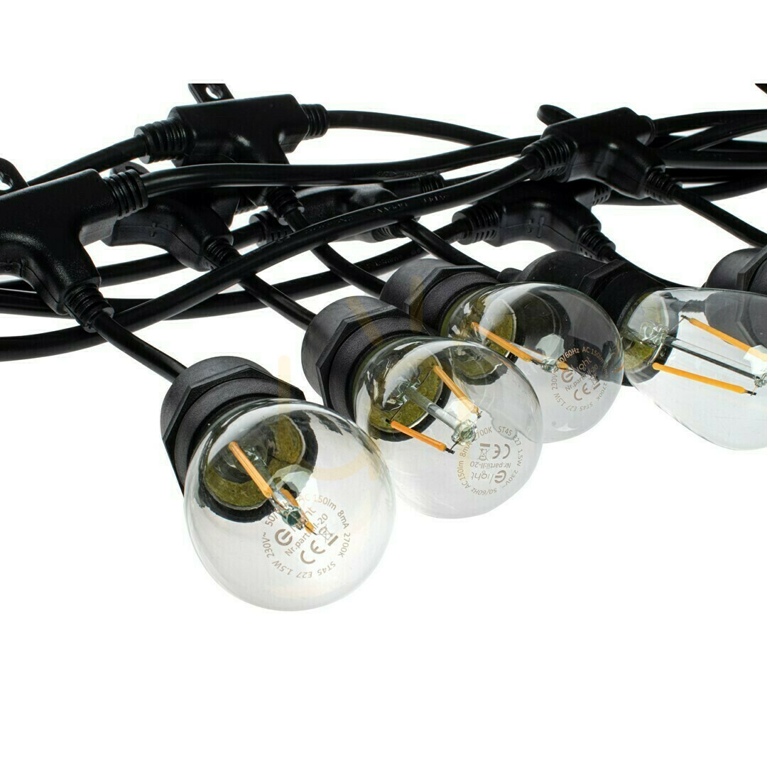 Svart krans 10 meter med glödlampa 10x1,5 W IP44