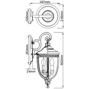 English Bridle 3-ljus medium vägglykta - brittisk brons Elstead small 3