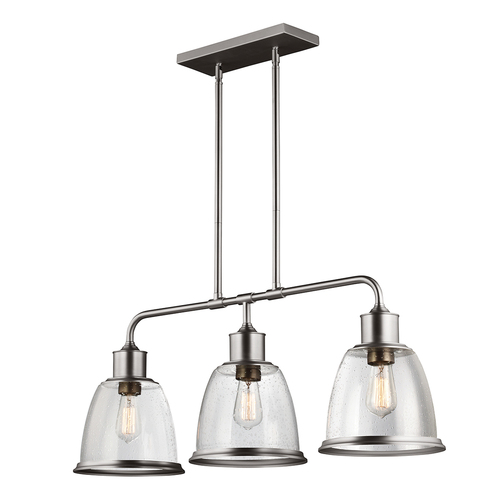 Kontrollera Hobson 3-ljus ljuskrona för köksö Satin Nickel Elstead