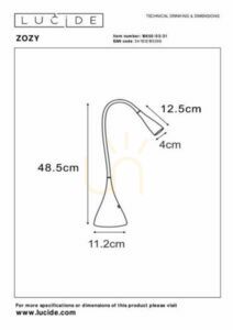 Skrivbordslampa Lucide ZOZY vit LED dimbar 3000K 300 lm 18650/03/31 small 3