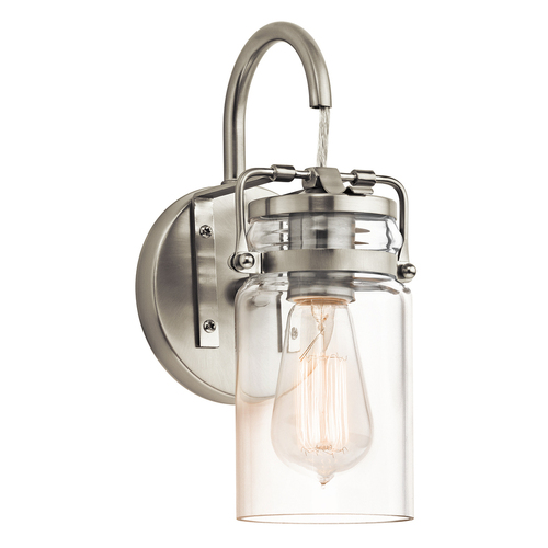 Kontrollera Brinley vägglampa med 1 ljus - borstat nickel Elstead