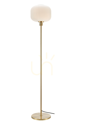 Kontrollera Golvlampa Markslöjd SOBER 108054 vit borstad mässing glas 140 cm