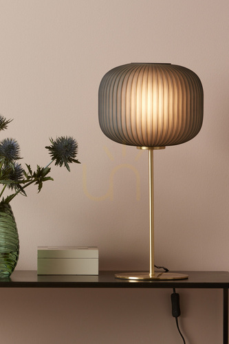 Kontrollera Bordslampa Markslojd Sober 107820 rökfärgat glas borstad mässing 50 cm