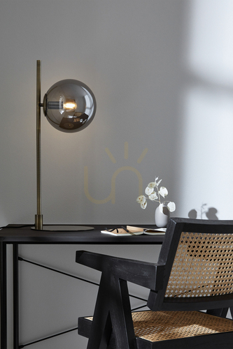 Kontrollera Bordslampa Markslöjd Dione 108272 antik metall med rökigt glas