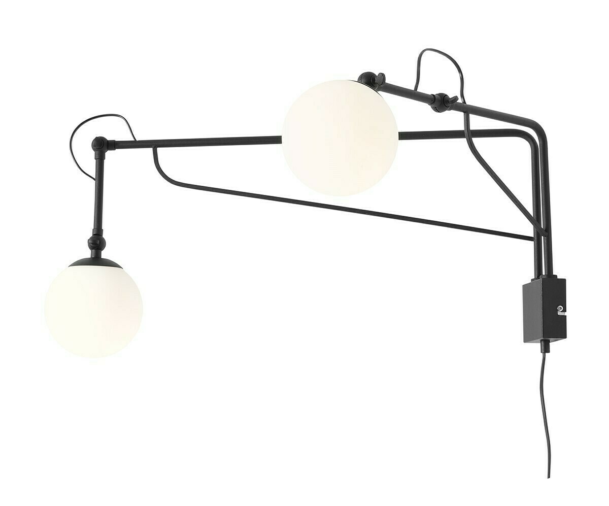 Vägglampa Aldex Soho Glass 2 svart metall glas E14 1105D1