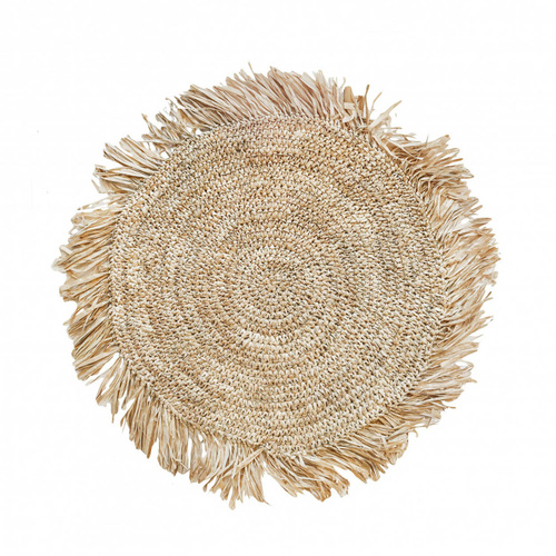 Kontrollera The Fringe Raffia Placemat Rund - Naturell