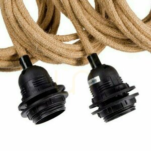 Pendelfattning BAZAR BIZAR Cable Fittings FL-JUTE-005 naturlig bomull svarta socklar 5xE27 350 cm small 2
