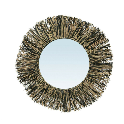 Kontrollera Raffia-spegel med fransar - naturell svart - M