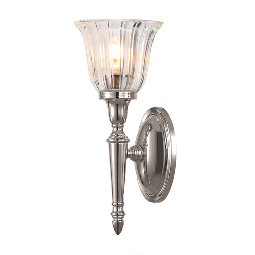 Kontrollera Dryden vägglampa med 1 ljus - polerad nickel Elstead
