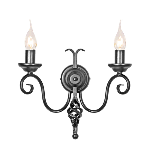 Kontrollera Harlech 2-ljus vägglampa - svart Elstead