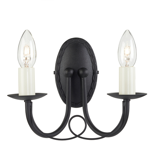 Kontrollera Minster 2-ljus vägglampa - svart Elstead