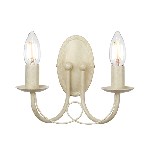 Kontrollera Minster 2-ljus vägglampa - elfenbensguld Elstead