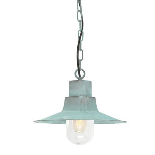 Kontrollera Sheldon 1 ljus kedja lykta - Verdigris Elstead