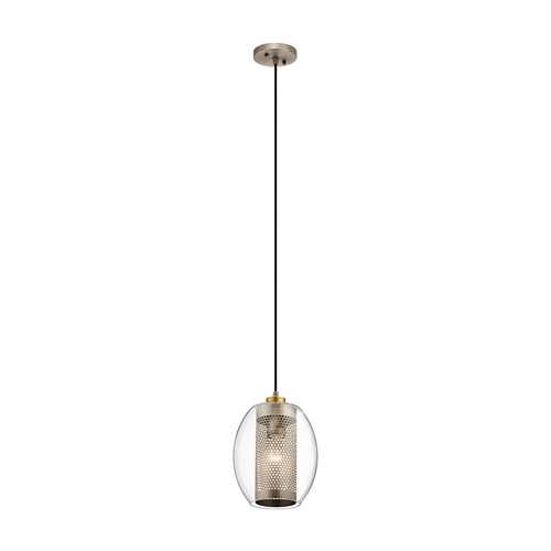 Kontrollera Pendellampa Elstead Asher II KL-ASHER-MP-AP E27 antik tenn, glas och perforerad metall, Ø 21,6 cm