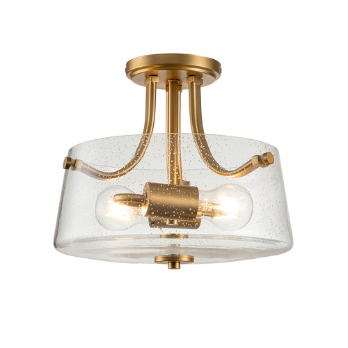 Kontrollera Quoizel Hollister halvinfälld taklampa, 2 ljuskällor, borstad mässing, E27, 31,3 cm