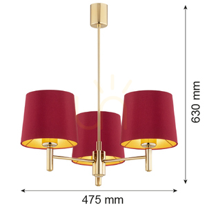 Ljuskrona ARGON Ponte Plus röd mörk mässing 3-arm E27 6266 small 4