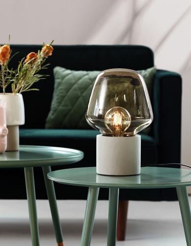 Kontrollera Bordslampa Nordlux CHRISTINA 20 ljusgrå, betong och rökfärgat glas, E27 max 25 W