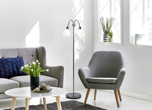 Kontrollera Ray golvlampa dubbel krom Nordlux