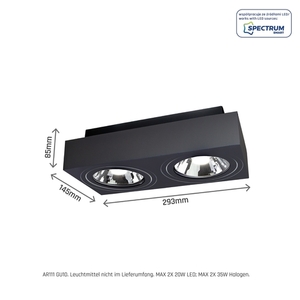 Mirora Ar111 X2 Utanpåliggande Gu10 250 V Ip20 293 X145 X 85mm Svart Rektangulär Rörlig small 7