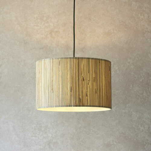 Kontrollera Pendellampa Endon Longshore svart stål naturfiber 35 cm 101691