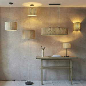 Pendellampa Endon Longshore svart stål naturfiber E27 2-ljus 101692 small 2