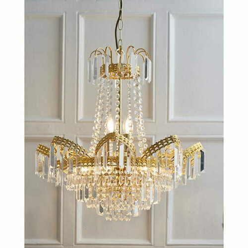 Kontrollera Endon Adagio pendellampa glas guld 9 ljus E14 55 cm 96819-GO