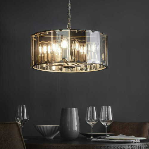 Kontrollera Endon Clooney pendellampa 8L rökgrå glas E14 50 cm 61294