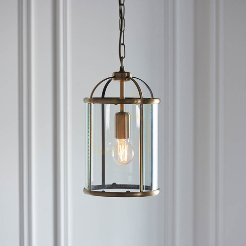 Kontrollera Endon Lambeth 69454 pendellampa, antikmässing och klart glas, 20 cm, E27