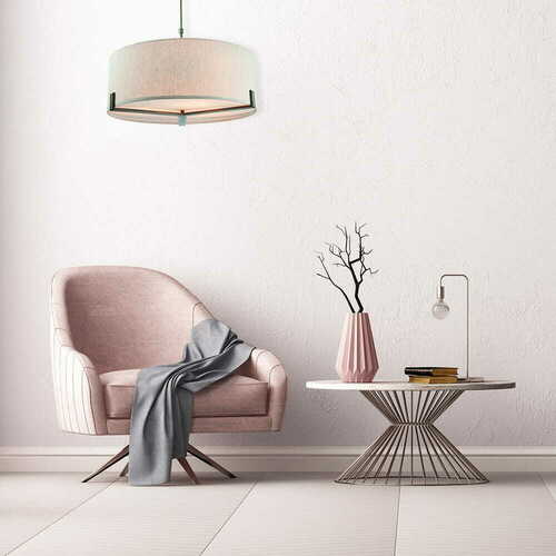 Kontrollera Pendellampa Endon Hayfield beige 3-ljus E27 tyg 56,6 cm 72635