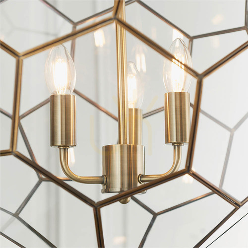 Kontrollera Pendellampa Endon Miele 73560, 3 × E14, antik mässing och klart glas, Ø 47 cm