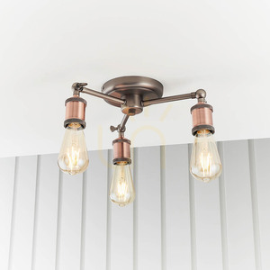 Endon Hal 76124 taklampa, åldrad koppar- och tennton, 3×E27 small 4
