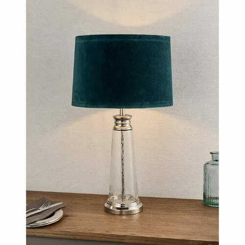 Kontrollera Endon Winslet 90545 bordslampa, glas och nickel, blågrön skärm, E27, 61 cm